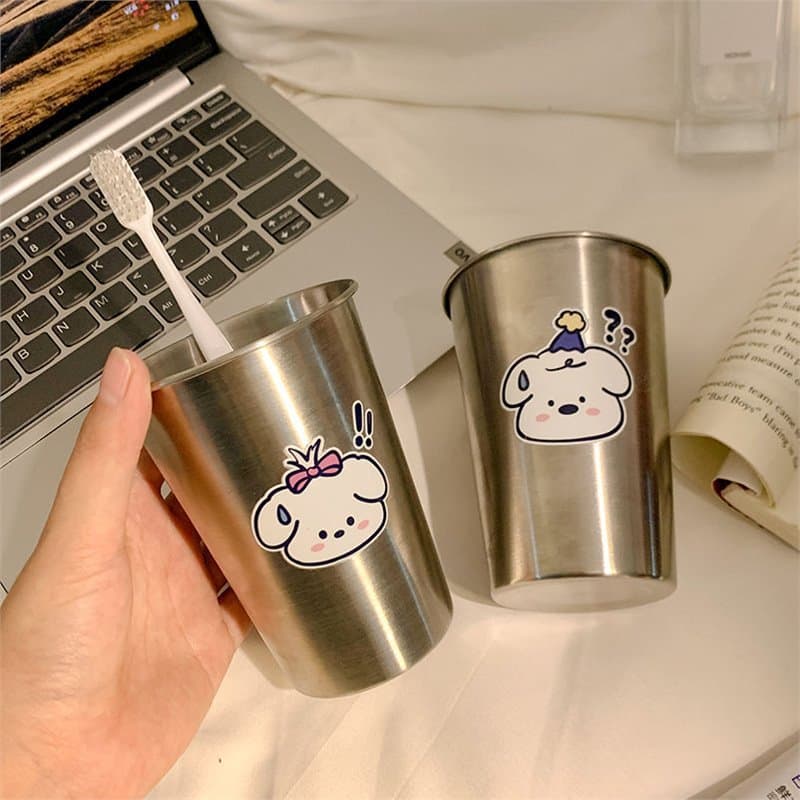 304 Stainless Steel Mouthwash Cup Mold-proof Cute Couple Cartoon Home and Dormitory Wash Set with Puppy Design