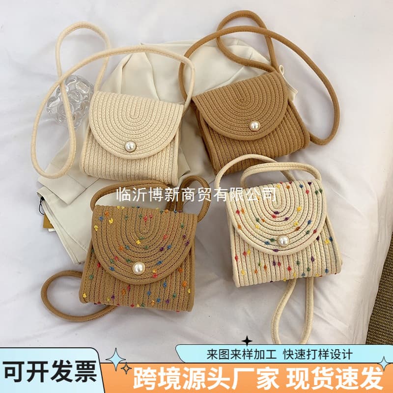 New Summer Woven Bag Pearl Envelope Crossbody Bag Handbag Phone Bag Beach Vacation Shoulder Bag