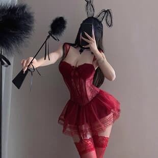 Sexy Lingerie Sheer Mesh Bra Pad Sleepwear Steel Wire Corset Easy-Off Puffy Skirt Seductive Set