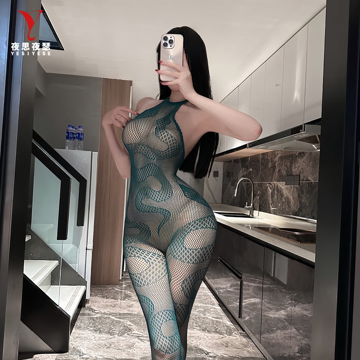 Starry Night Dance Sexy Mesh Top New Chinese Jacquard Sexy Temptation Snake Fortune Open Crotch Sexy Mesh Top 9013