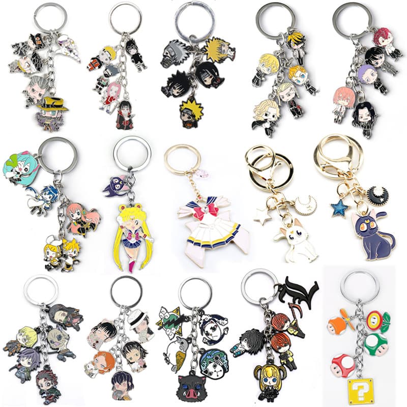 Anime Cartoon Character Alloy Keychain Demon Slayer JOJO Naruto Sailor Moon Pendant Charm