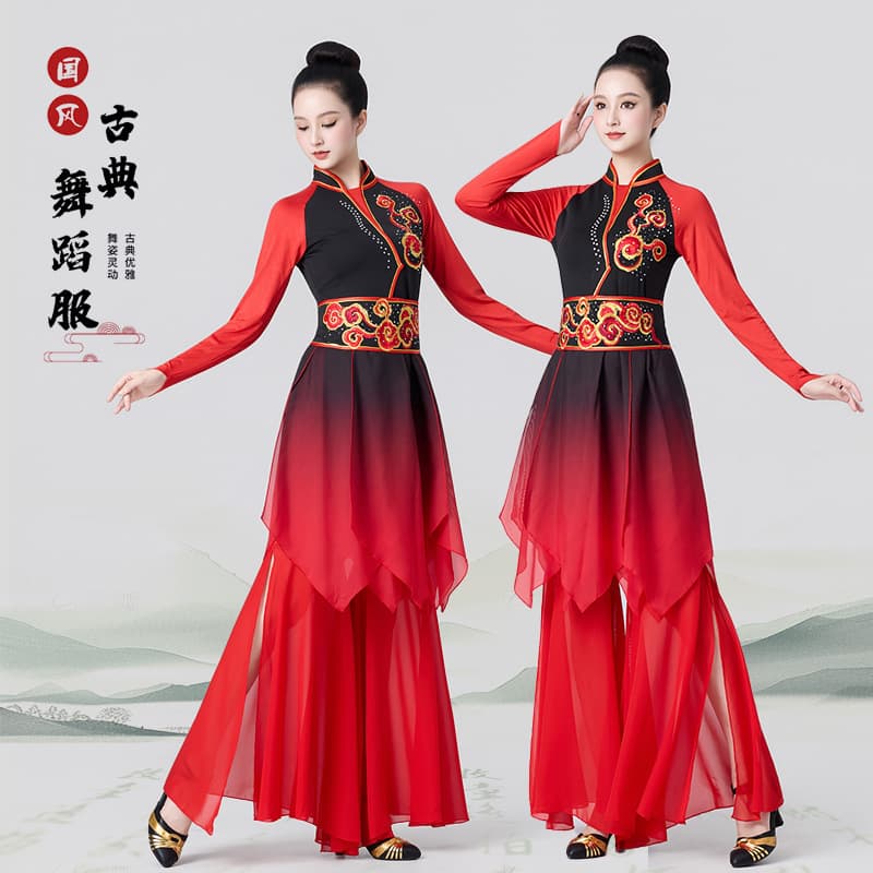Classical Dance Flowing Chiffon Top Performance Outfit, New Drum Performance Wear, Square Dance Set YM-2540