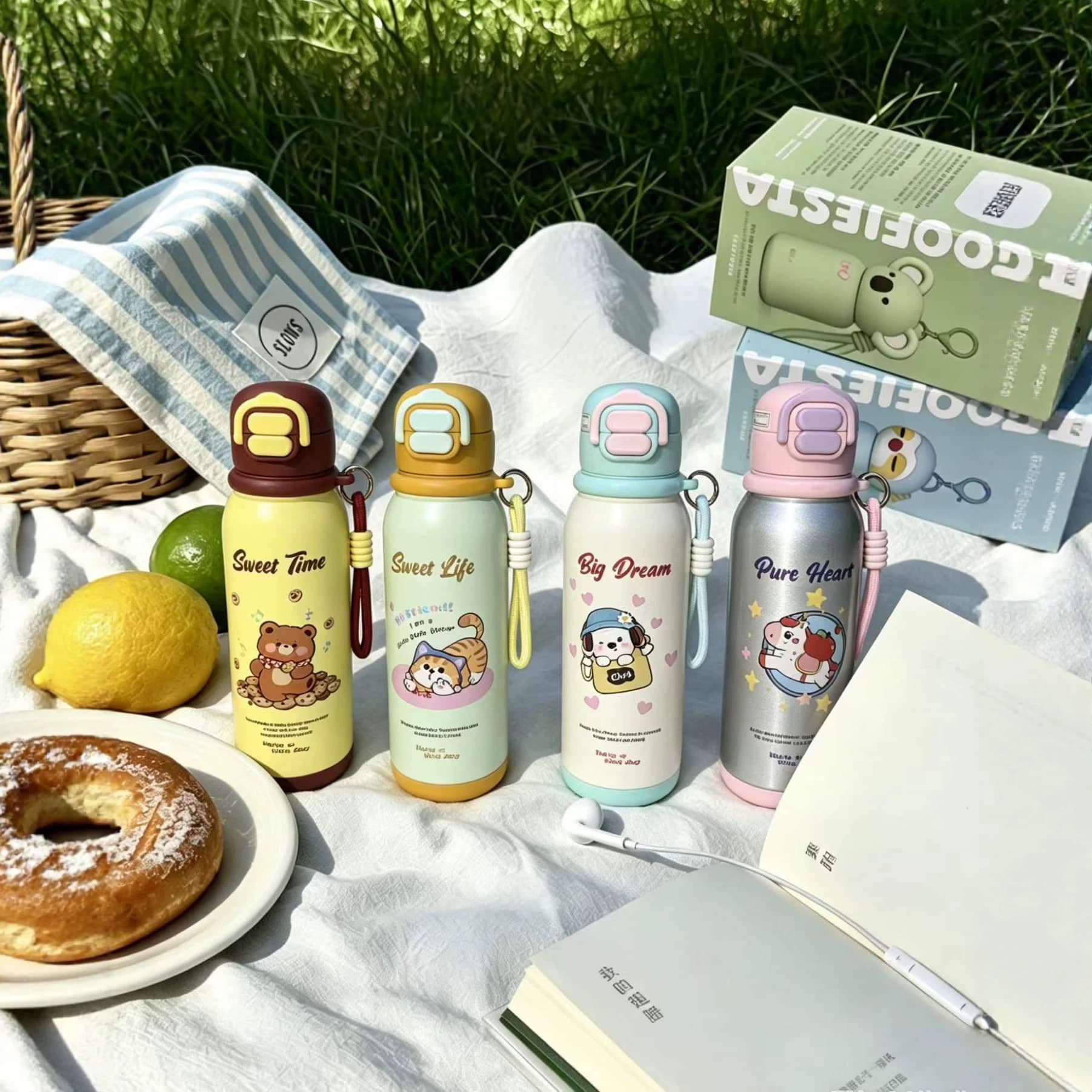 Cartoon double drink 316 thermos cup student-specific school bag water cup portable high-looking lightweight bounce cup for girls