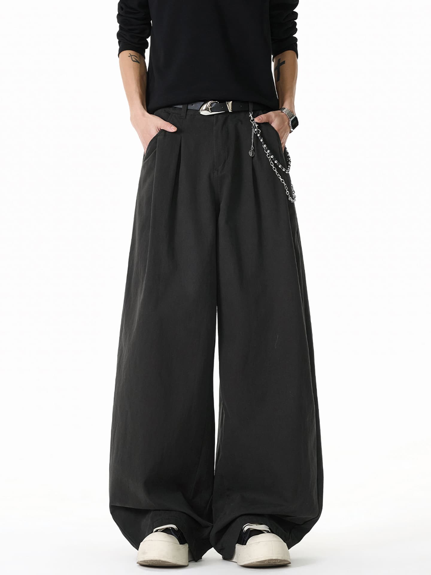 American Retro Minimalist Versatile Double-Pleated Casual Pants Men Spring Basic Wide-Leg Loose Textured Straight-Leg Trousers