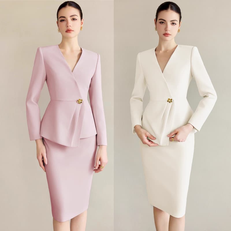 AD Elegant Pink Professional Women's Suit Set High-End Front Desk Host Workwear Blazer Skirt Set
