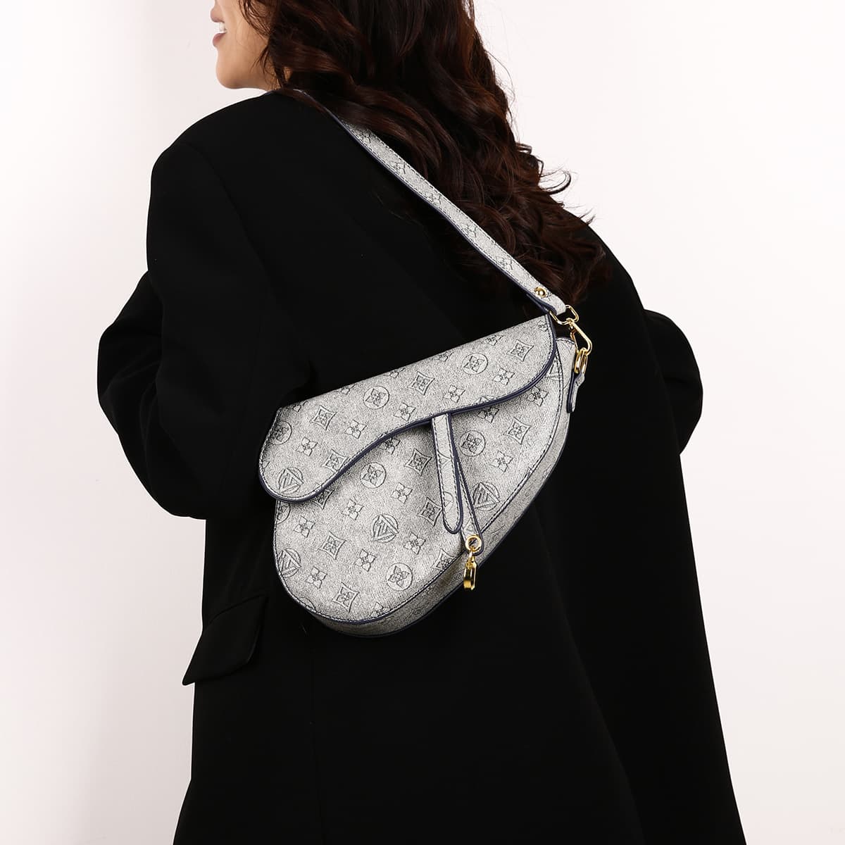 Crossbody Bag for Women, Large Capacity Textured PU Leather Saddle Bag, Fashionable Contrast Color Printed Shoulder Bag