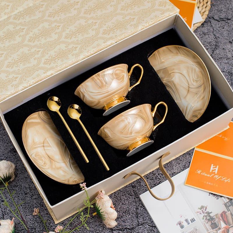 Light luxury bone china coffee cup set, ceramic afternoon tea set, gift box, wedding gift, companion gift box, light luxury retro