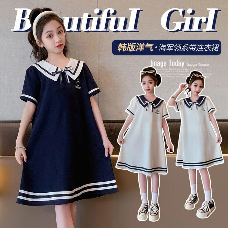 Girls Summer Dress 2026 New Style 6 Fashionable 7 School Style 8 Sailor Collar 10 Years Old Children Princess Dress