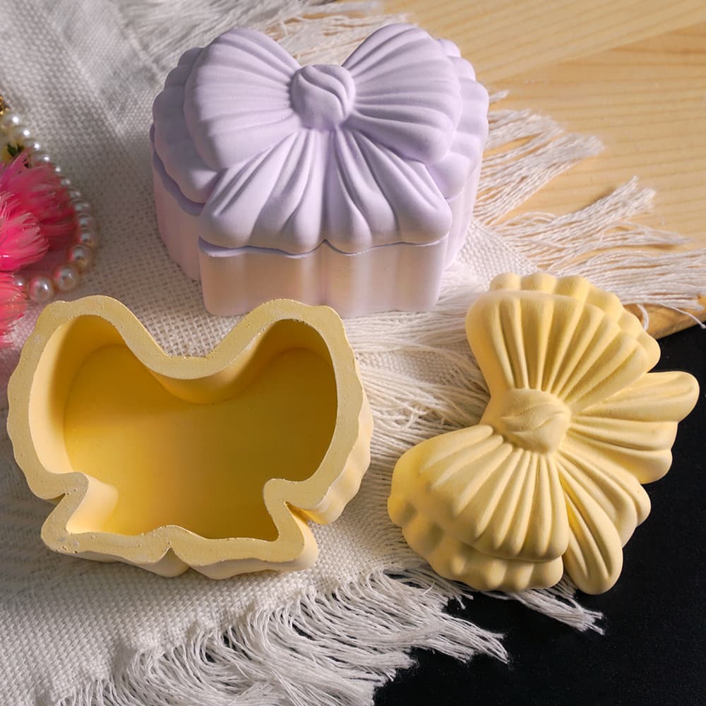 New bow storage box plaster mold large bow candle cup jewelry storage box silicone mold