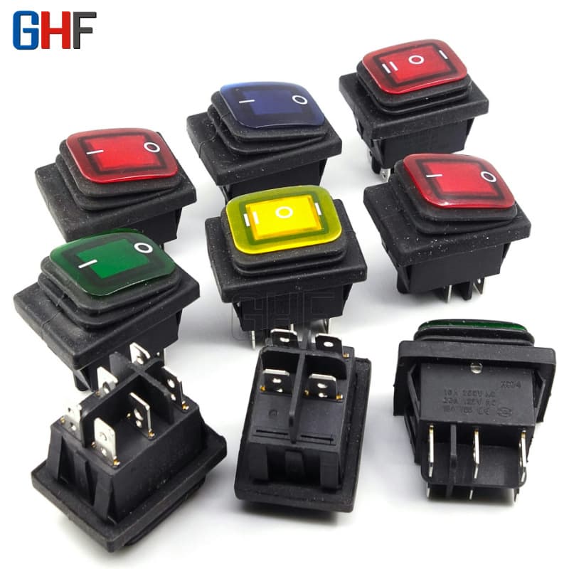Waterproof KCD4 Rocker Switch KCD2 Waterproof 2/3 Position 4/6 Pin with Light Toggle Switch Large Silver Contacts Copper Terminals