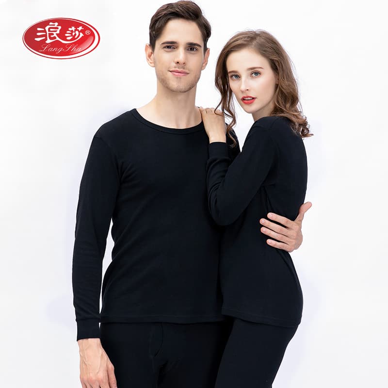 Langsha 100% Cotton Thermal Underwear Set for Men and Women, Low Round Neck, Pure Cotton Autumn and Winter Long Johns Set