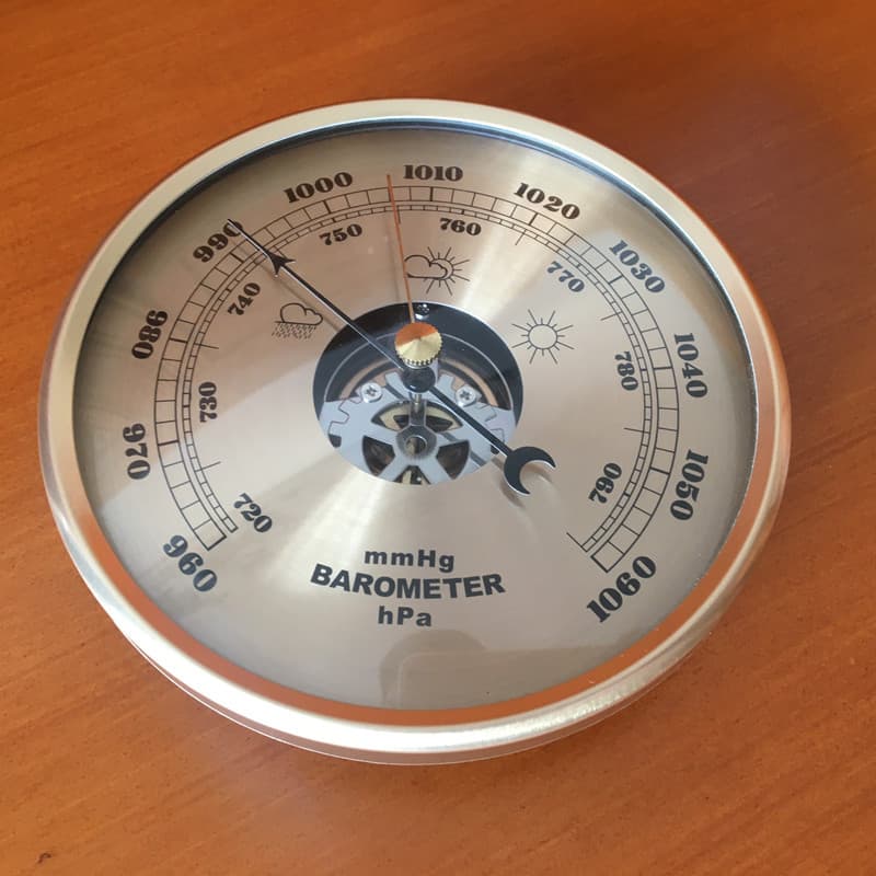 Skeleton View Mechanical Automatic Aneroid Barometer, Metal Brass Case Liquid-Free Gauge for Home Weather Station Forecasting