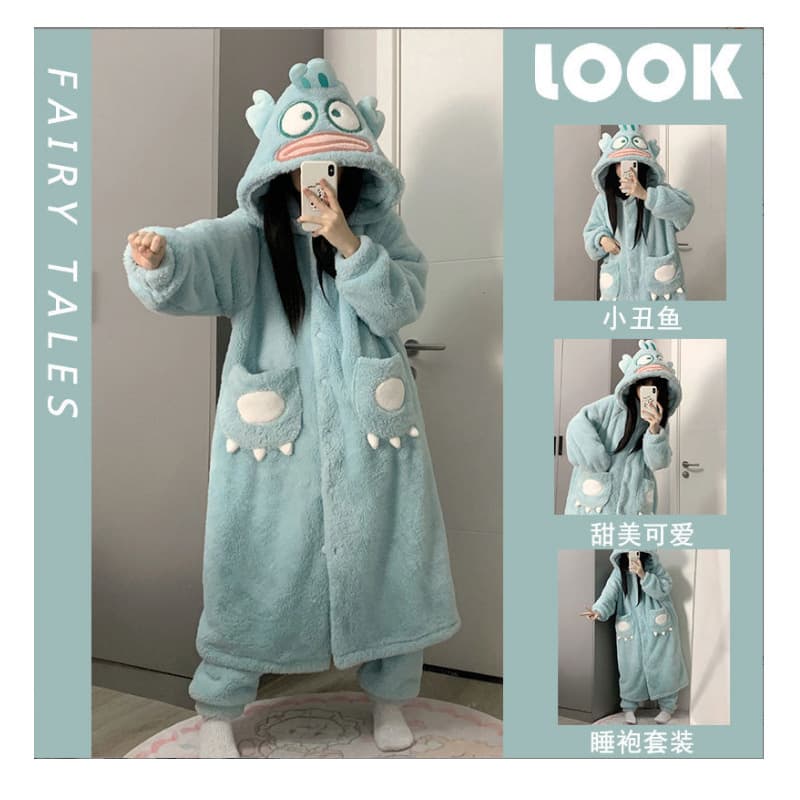 Autumn Winter Soft Fleece Cartoon Animal Bathrobe New Clownfish Sleepwear Anime Homewear Pajama Robe