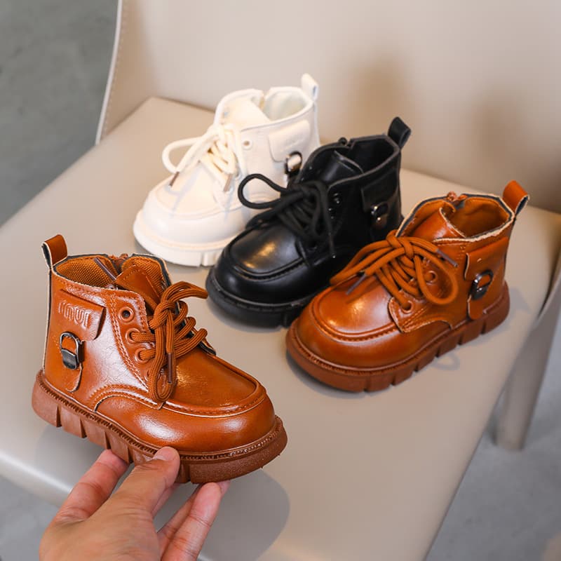 Children's Martin Boots Patent Leather Short Boots for Boys and Girls, Soft Sole Single Boots, Thickened and Warm for Toddlers and Kids