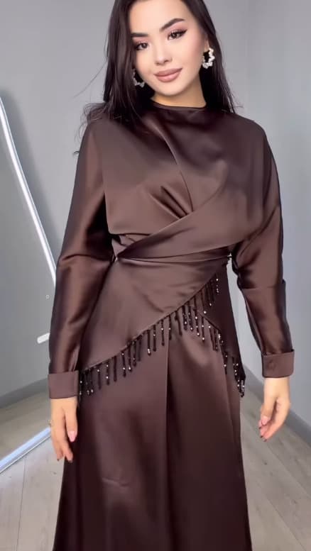 2026 Spring Amazon Europe/US New Women's Two-Piece Set Elegant Satin Fringe Dress