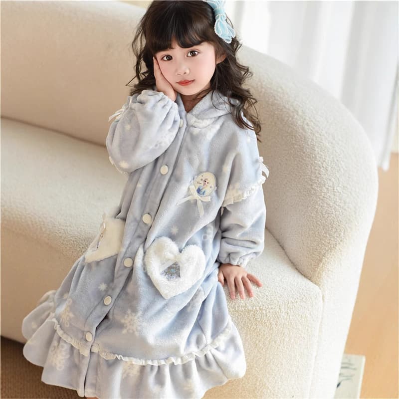 Cartoon Princess Elsa Home Clothes Girls Autumn and Winter New Flannel Thickened Warm Dress Children's Pajamas Nightgown