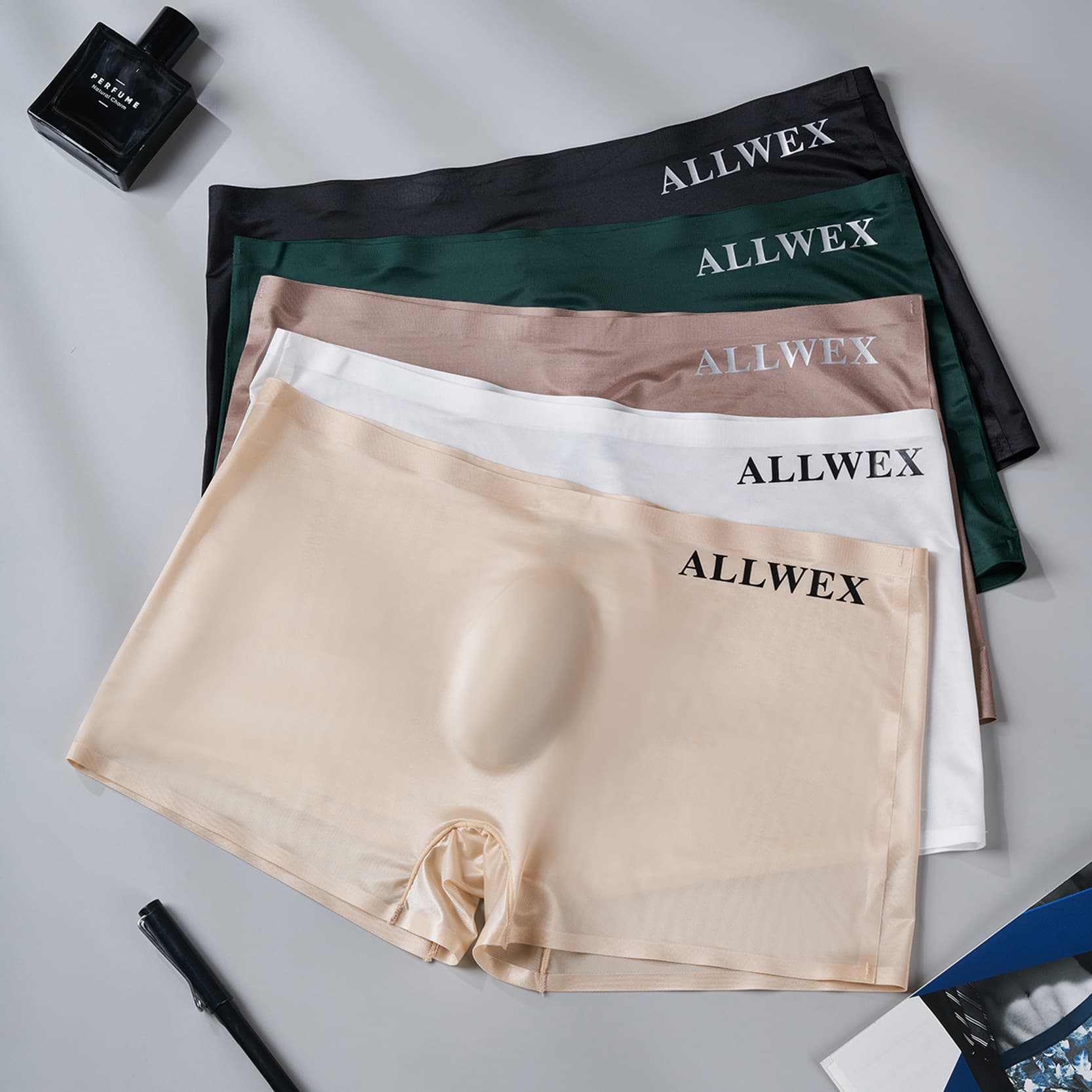 3D Embossed Lettering Transparent Ice Silk Thin Boxer Briefs for Men