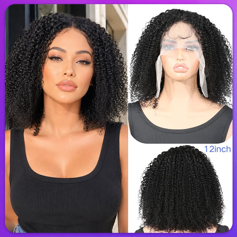 Bob Afro Curly 13x4 lace front wigs human hair cross-border human hair wig