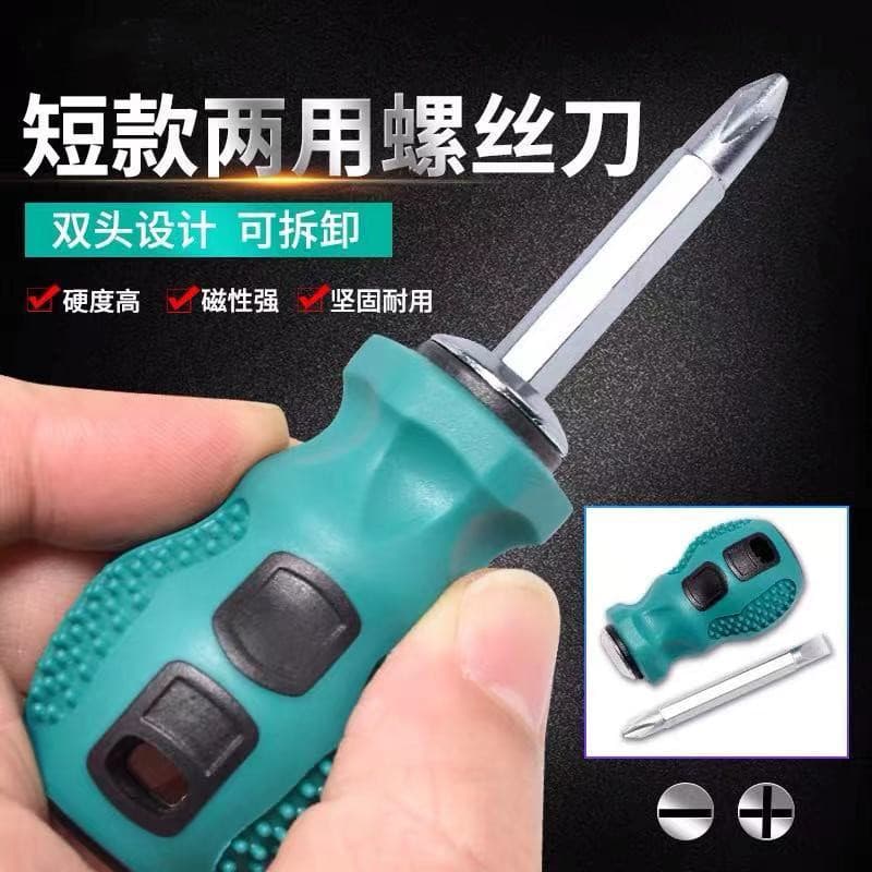 Mini Double-Ended Screwdriver Short Handle Magnetized Carrot Head Small Size Phillips and Flathead Cr-V Steel Multitool