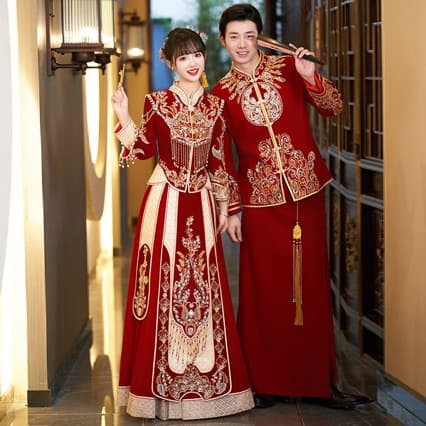 Xiuhu Bride 2023 New Style Chinese Wedding Dress Velvet Gown for Toast, Plus Size Velvet Autumn/Winter Gown