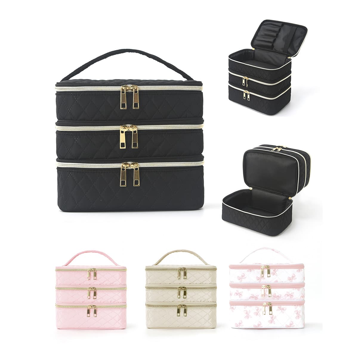 Cross-border Three-layer Cosmetic Bag Large Capacity Handheld Portable Toiletry Bag Travel High-end Cosmetic Storage Bag