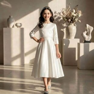 Children's Dress Light Luxury White Satin Girl's Birthday Princess Dress Girl Stage Singing Host Piano Performance Dress