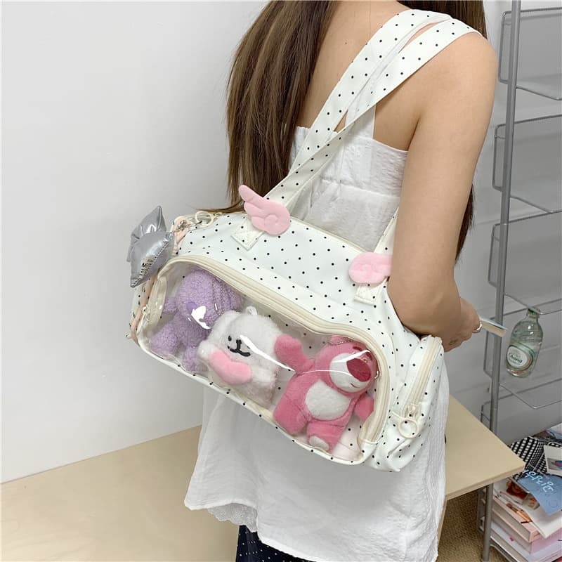 Korean Style Milky White Polka Dot Transparent Pain Bag Sweet Cool Anime Lolita Comic Con Shopping Storage Plushie Single Shoulder Bag