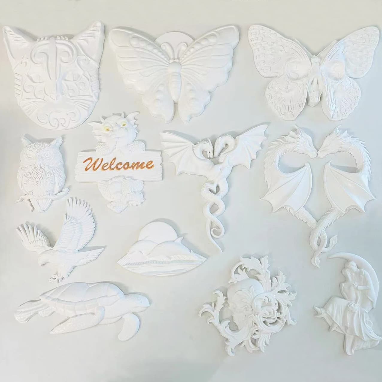 Semi-3D Animal Decoration Silicone Mold Dragon Sea Turtle Eagle Butterfly Wall Hanging Plaster Mold Epoxy Resin Mold