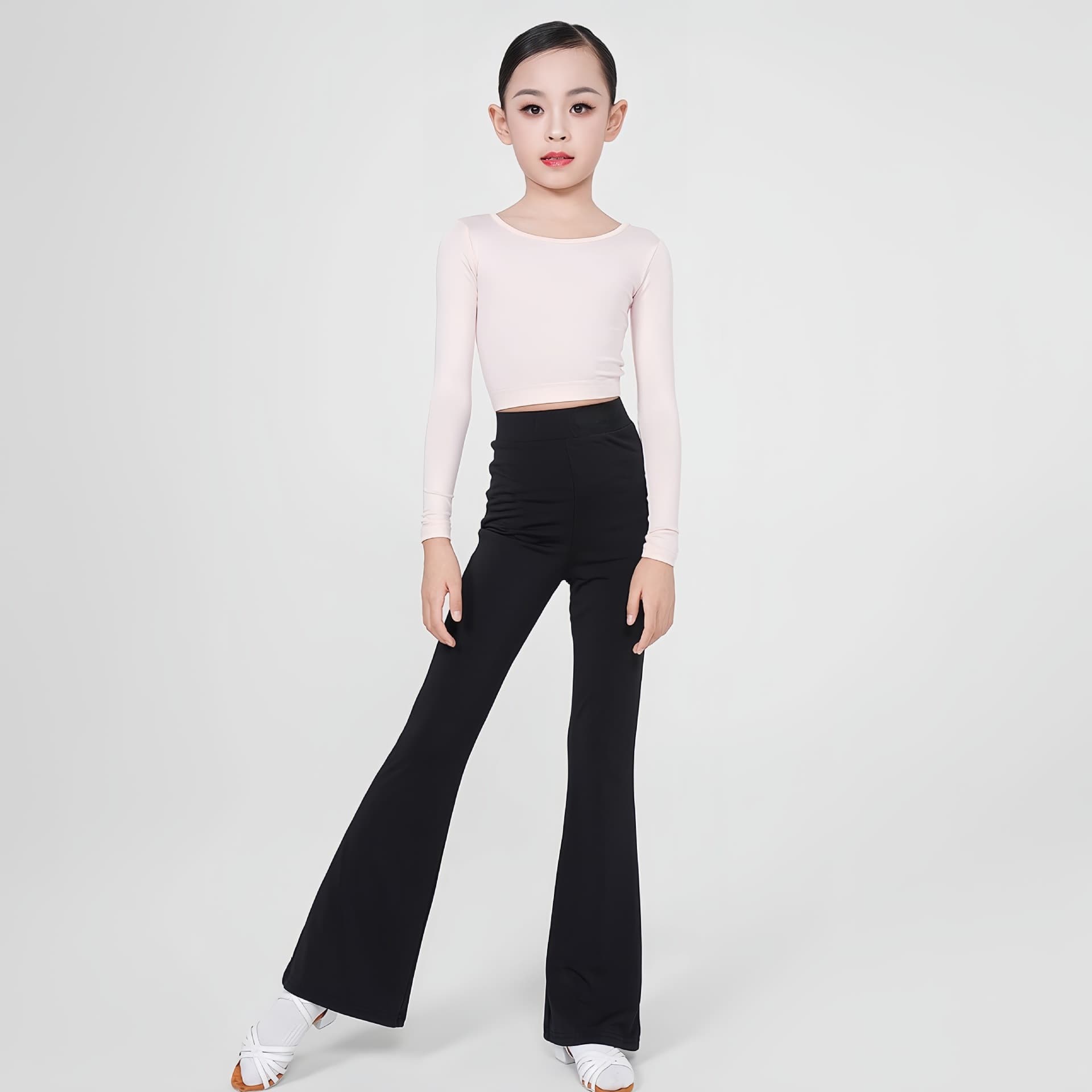 Sayu Same Style Autumn New Latin Dance Long-Sleeve Crop Top High-Waist Flared Long Pants Two-Piece Set with Built-in Pads