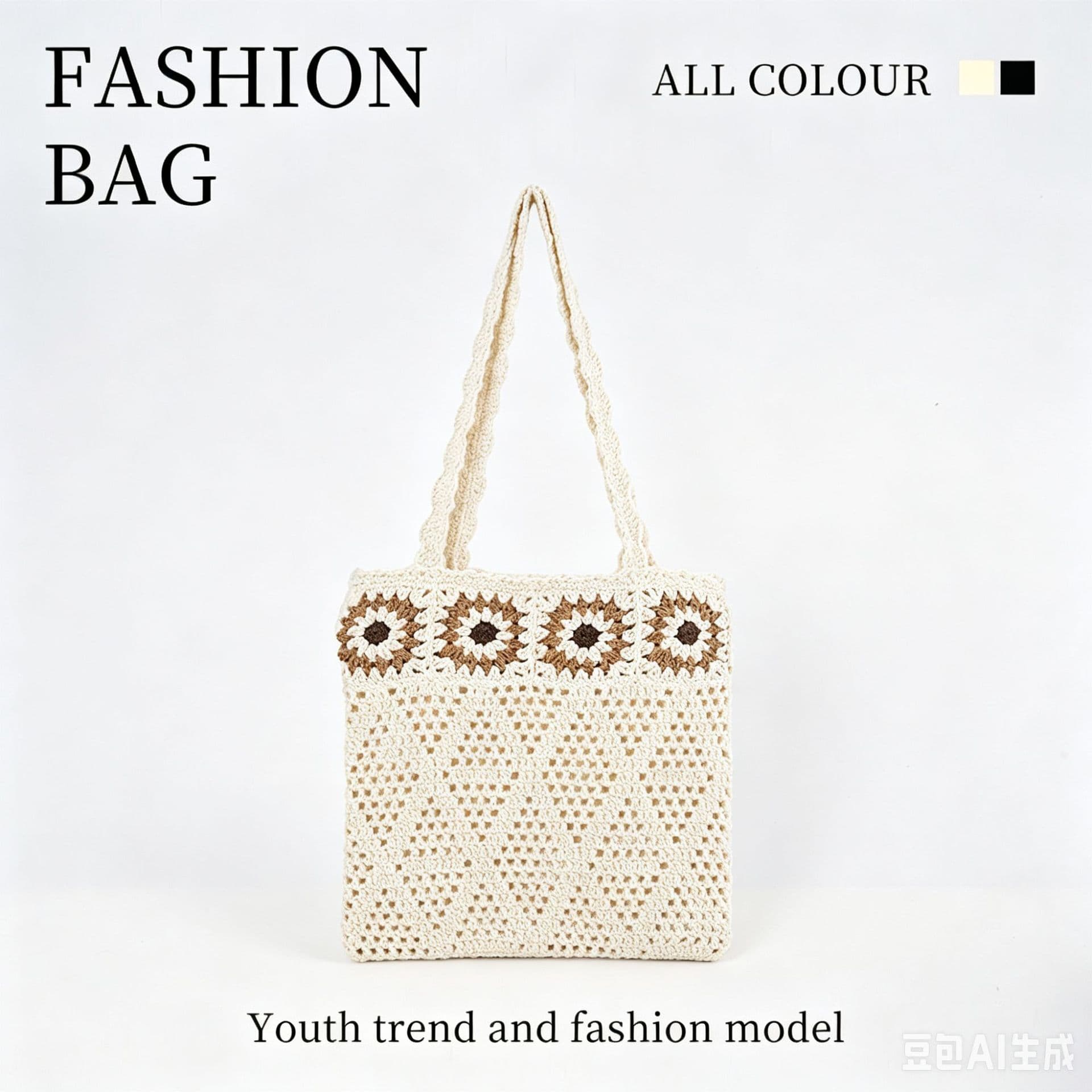 2025 New Crochet Bag Beach Mesh Hollow Simple Woven Bag Women's Shoulder Bag Tote Bag
