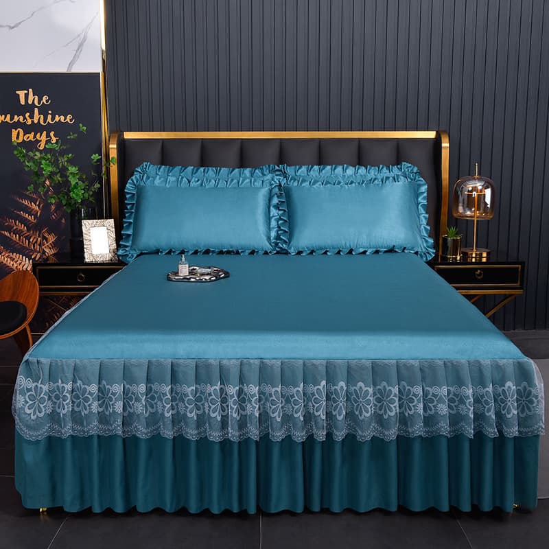 New Cool-Touch Silk Korean Solid Ice Silk Bed Skirt 3-Piece Set Wholesale (Machine Washable) Korean Cross-Border