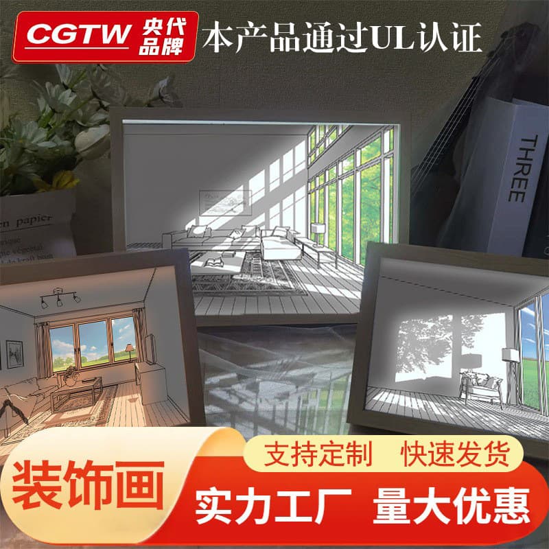 Desktop table lamp with LED light, USB interface, photo frame, decorative painting, bedroom bedside night lamp, ornamental lighting.