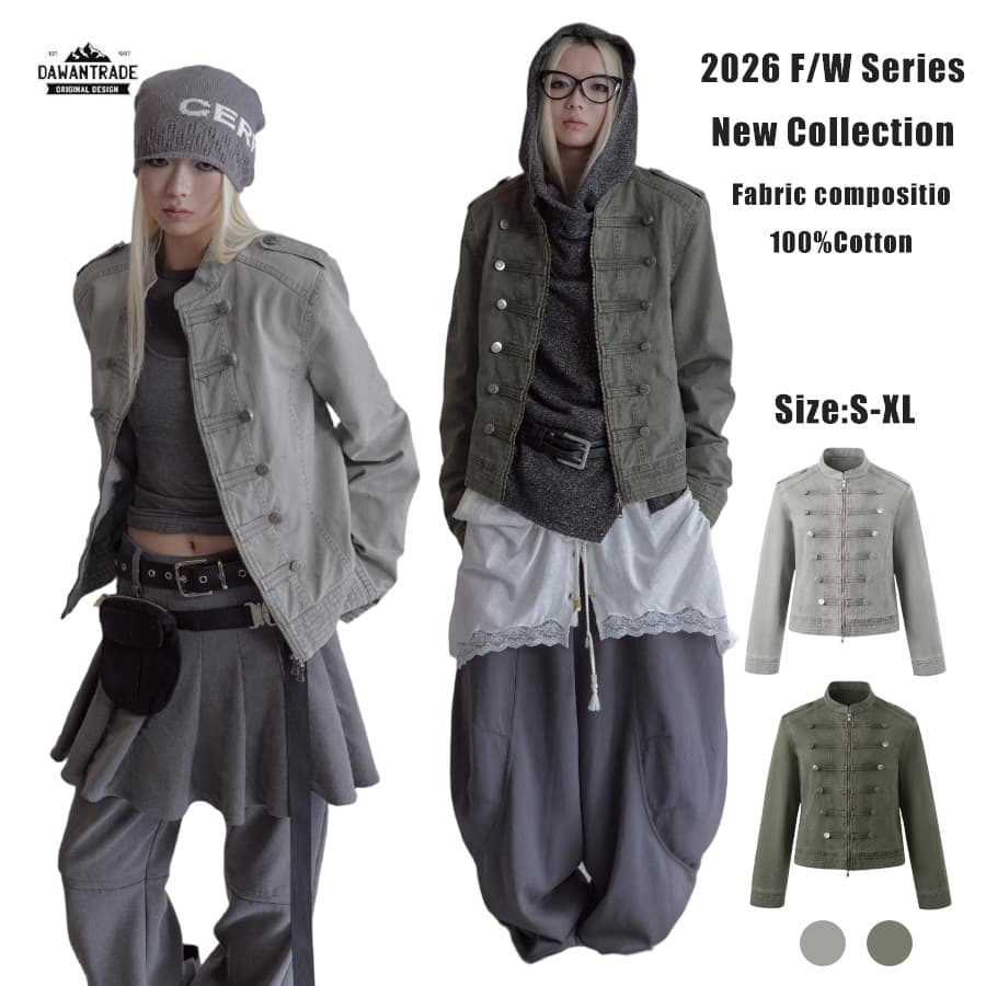 DAWAN26FW Light Military Double-Breasted Slim Short Jacket for Women, Napoleon Style Court Style