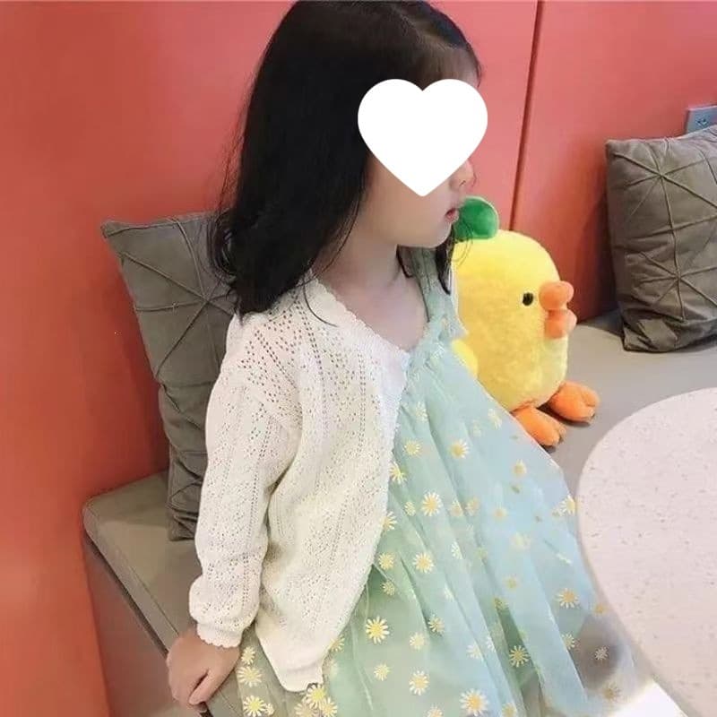 Girls' Knitted Cardigan, Thin and Breathable, Children's Spring and Summer Air Conditioning Jacket, Stylish Long-Sleeve Outerwear Shawl