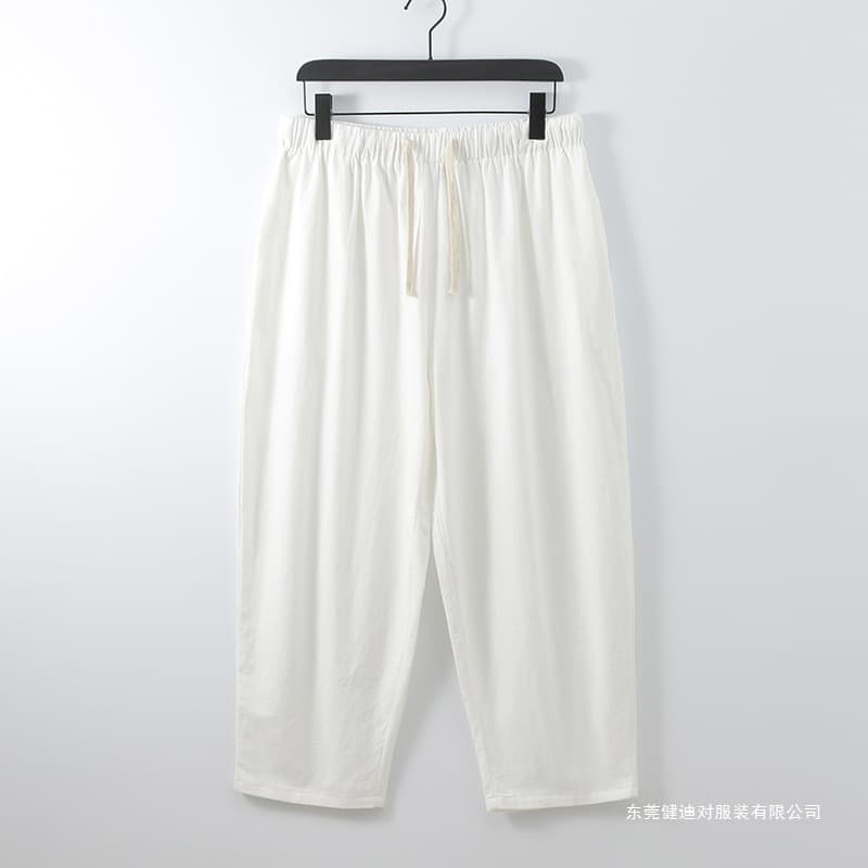 Men's Cotton Linen New Style Straight Leg Cargo Shorts Summer Casual 9/10 Length Loose Harem Pants Lightweight