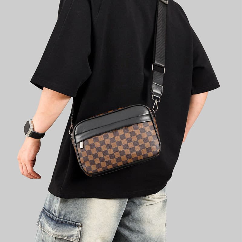 Men's shoulder bag new clutch bag business versatile casual plaid casual trendy bag cross-border daily crossbody men's bag