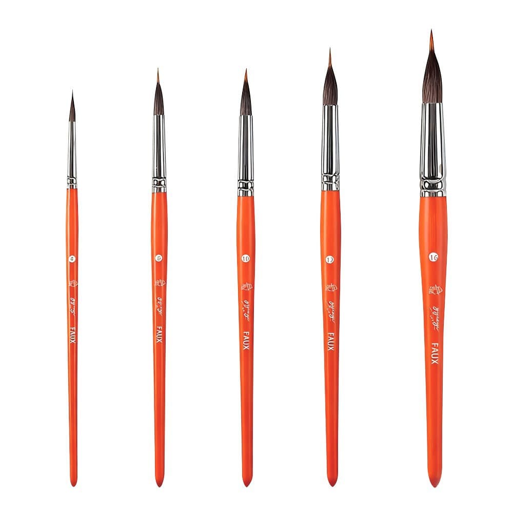 Amazon's best-selling 5-piece watercolor brush set, orange wooden pole oil painting special pen tip mouth painting flower brush set