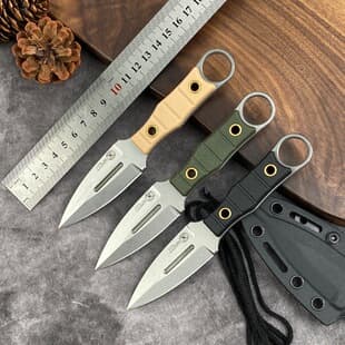 Cross-Border Hot Selling Outdoor Mini Straight Knife, Multifunctional Stainless Steel Camping Survival Tactical Ring Knife, Fruit Knife