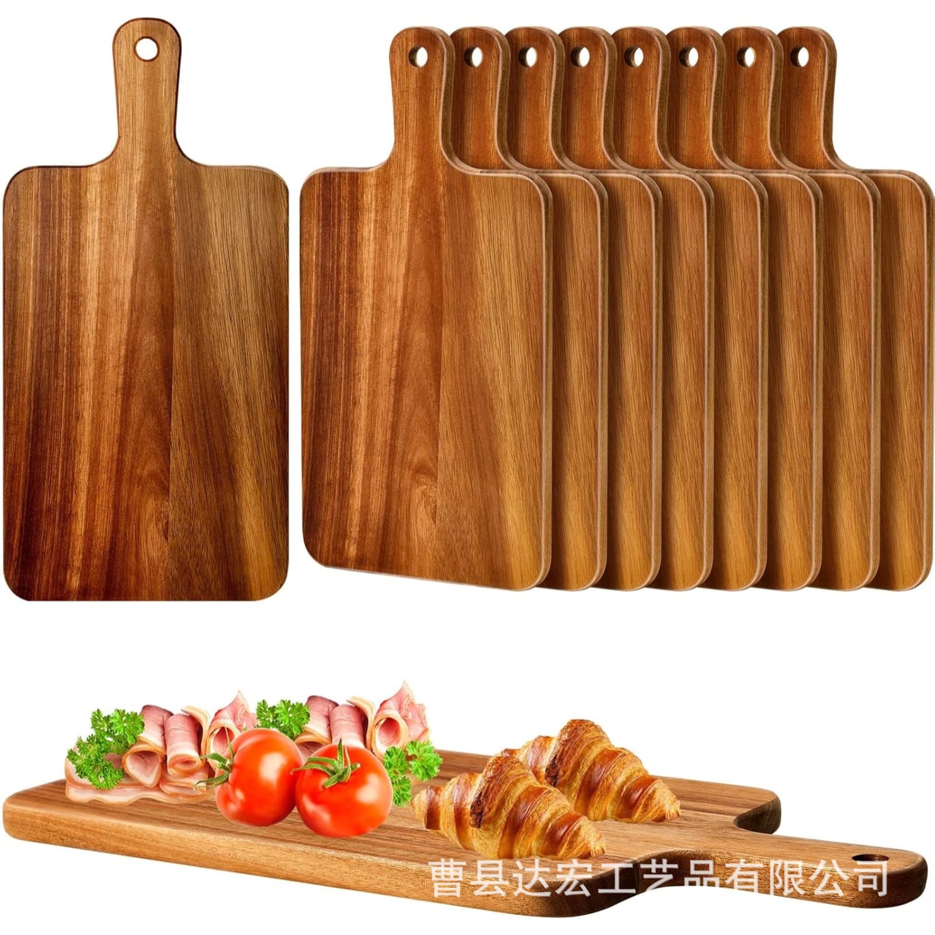 Acacia wood cutting board, household cutting board, modern minimalist kitchen workbench, double-sided pizza board, wooden handle for cutting vegetables and fruits.