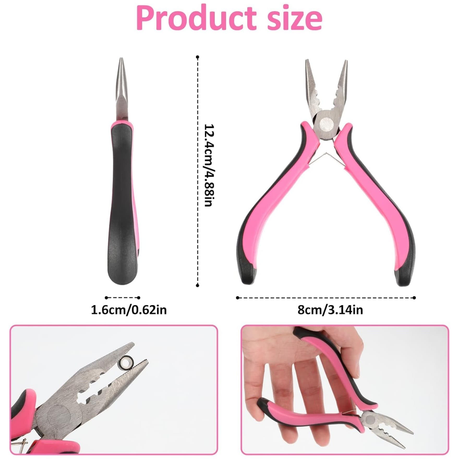Cross-border EU/US Nickel-Iron Carbon Steel Hair Extension Pliers 3-Hole Pink Black Needle Nose Pliers Multi-Function Removal Pliers Mini Hair Extension Tool