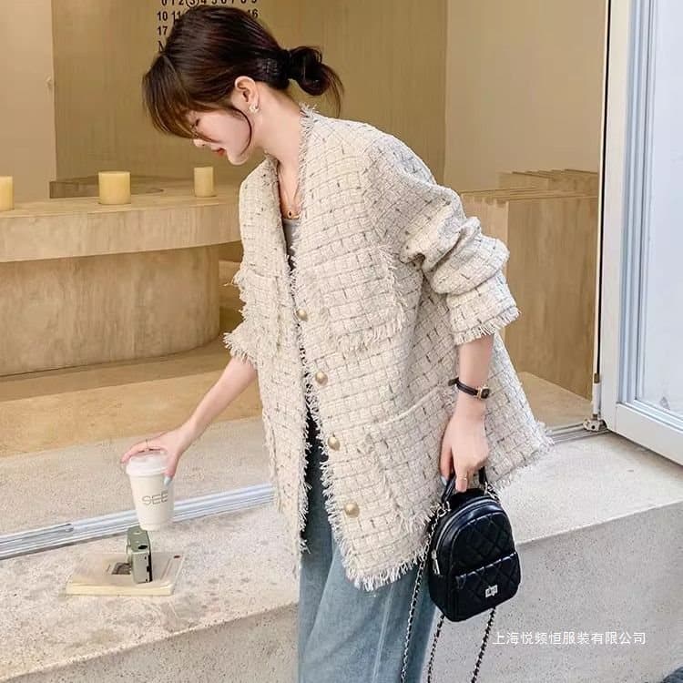 Korean Style Elegant Socialite Tweed Top for Women, 2025 Autumn New Versatile Fringe Little Chanel Jacket