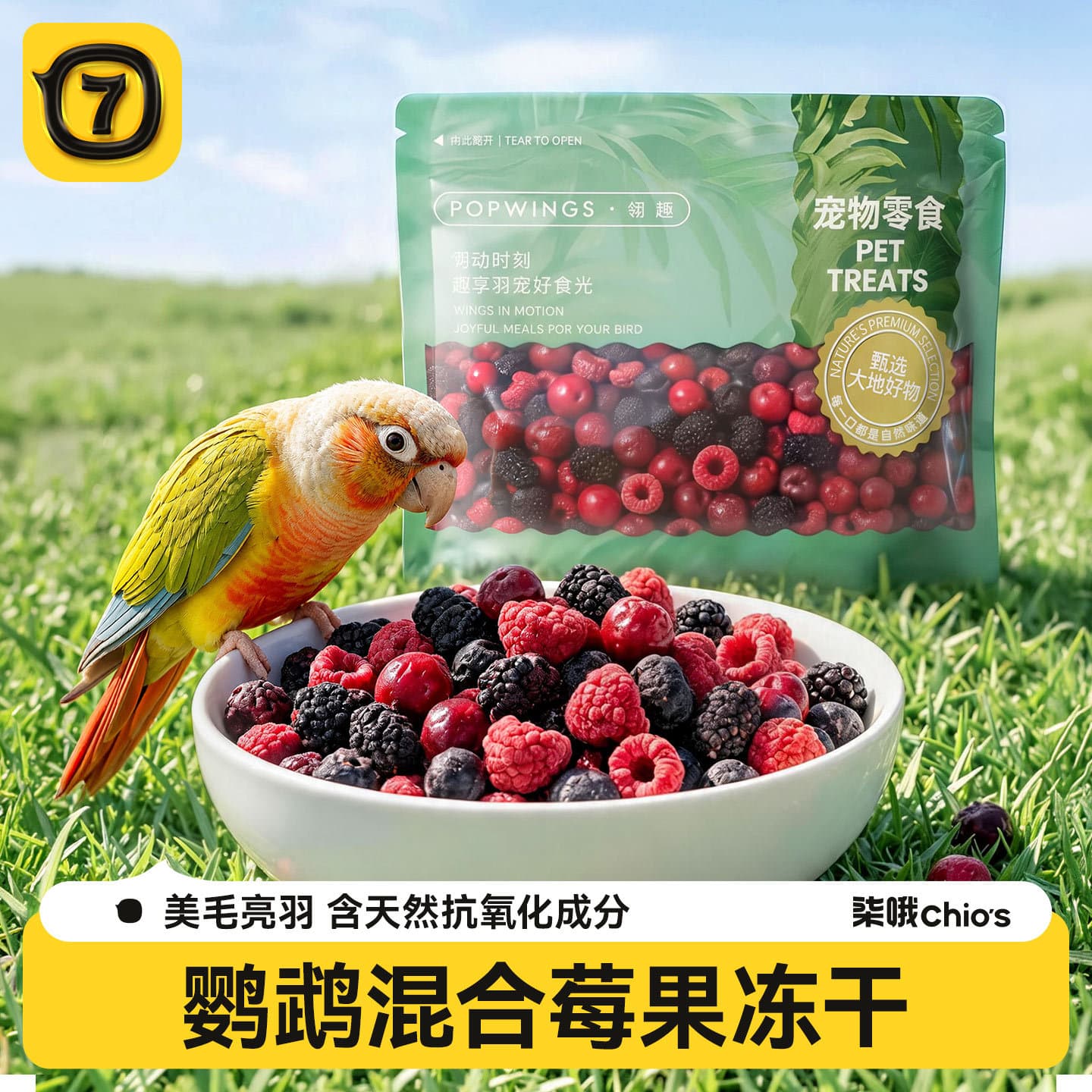 Bird food mixed with bird food, beautiful feathers, mixed berries, freeze-dried snacks, black phoenix, tiger skin and peony training interactive snacks