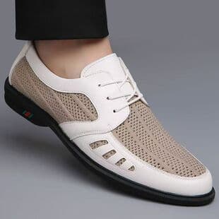 Men's Business Casual Shoes Portable Breathable Hollow Leather Shoes Fashionable Versatile Sports Shoes Mesh Leather Shoes
