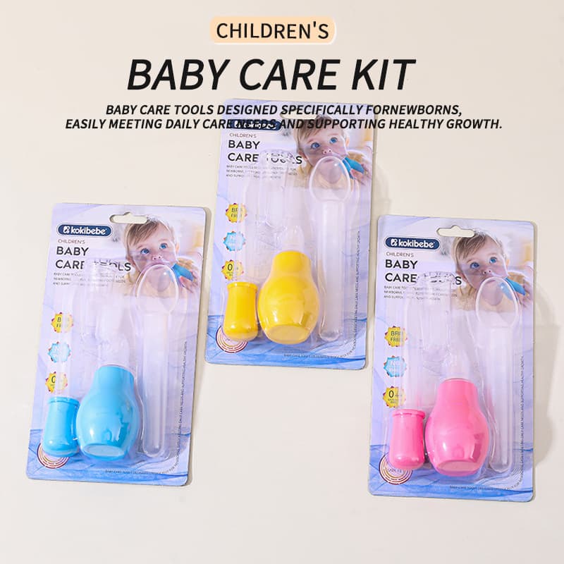 4-Piece Set Infant Medicine Dispenser Dropper Spoon Finger Toothbrush Cleaning Care Kit Nasal Aspirator