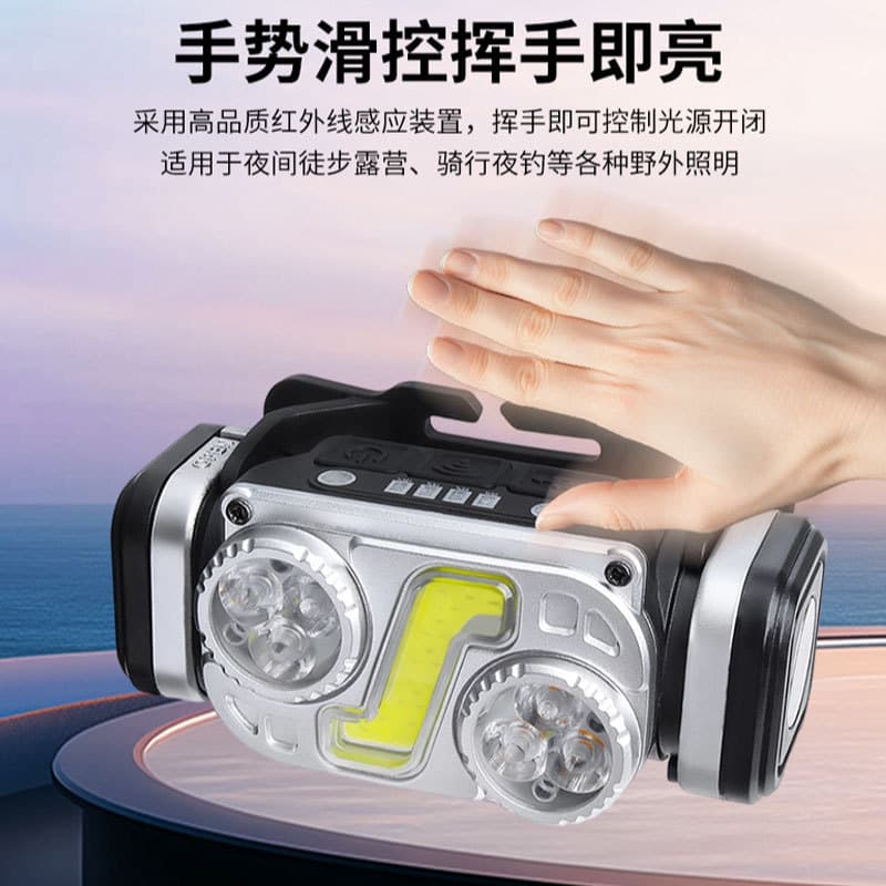 Cross-border LED Super Bright Long-Range Headlamp Motion Sensor USB New Portable Headlamp Outdoor Night Running Light Night Fishing Light