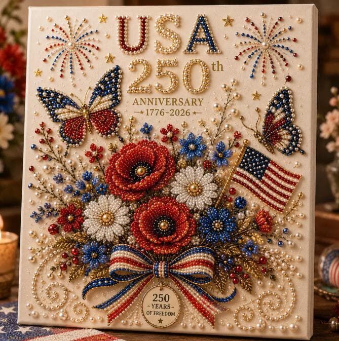 Cross-border Amazon Pearl Painting Handmade DIY Diamond Painting Full Drill Independence Day 250th Anniversary Pearl Decorative Painting