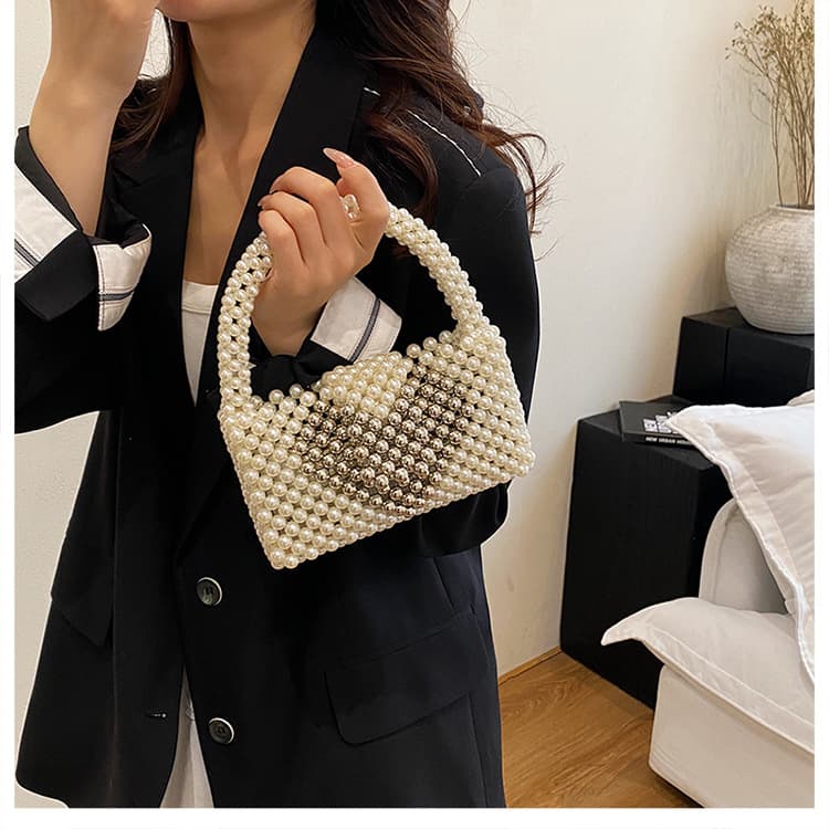 Handmade Beaded Bag Finished Pearl Bag Accessory, Fresh and Light Luxury Daily Wear Woven Bag, Handheld and Shoulder Bag