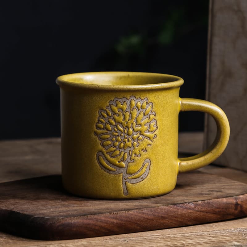 Rustic Stoneware Coffee Mug Wholesale Countryside Farmhouse Style Sesame Glaze Cup Ceramic Kiln-Transformed Mug Breakfast Cup