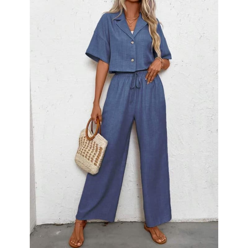 2025 Cross-Border Bestseller Solid Color Elegant Two-Piece Set: Fashionable and Elegant Casual Blazer and Wide-Leg Pants Suit for Women