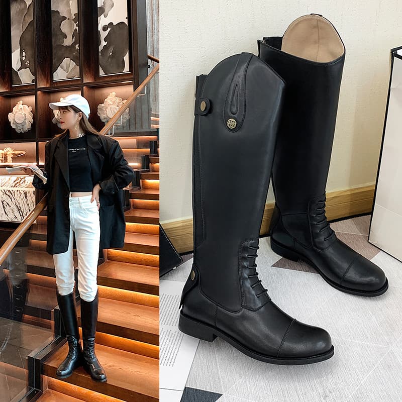 Equestrian Boots 2024 Autumn Winter Long Boots Women's Boots Back Zipper High Top Boots Chunky Heel Low Heel Riding Boots Women's Boots